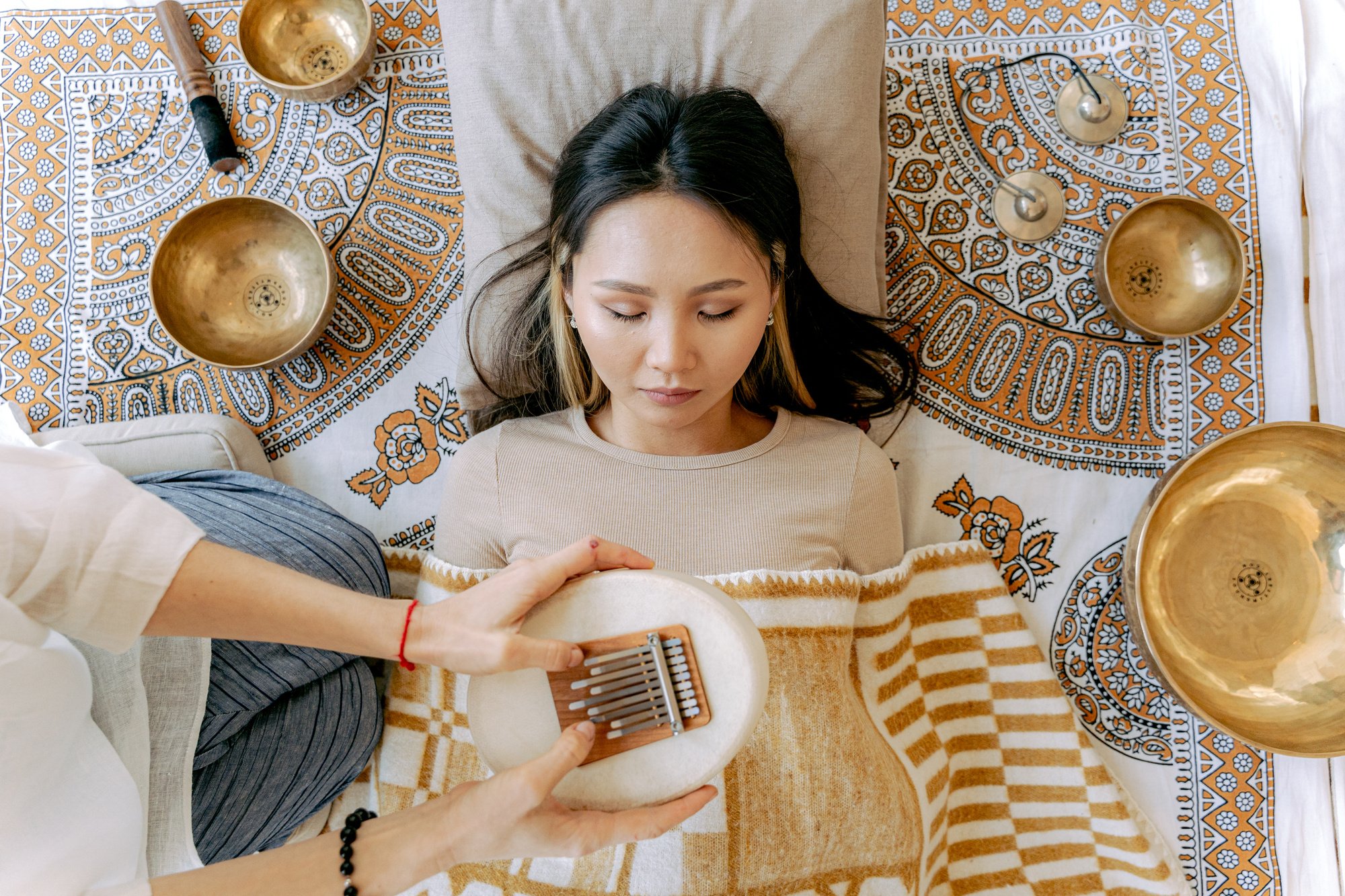 Woman Relaxing while Listening to Sounds